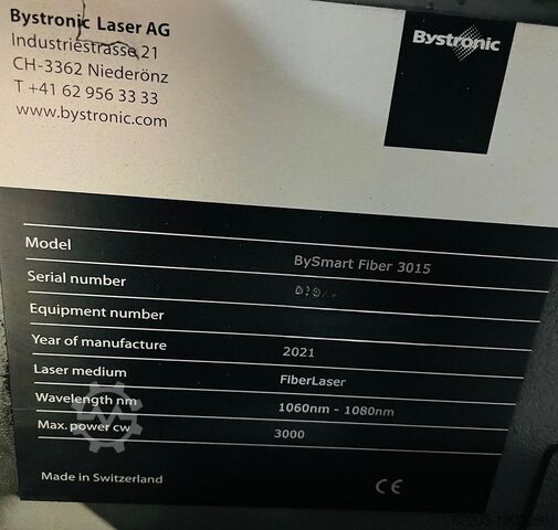 2021 BYSTRONIC BySmart Fiber 3015 Fiber 3KW + ByTrans extended + ByTower BYSTRONIC BySmart Fiber 3015 Fiber 3KW + ByTrans extended...