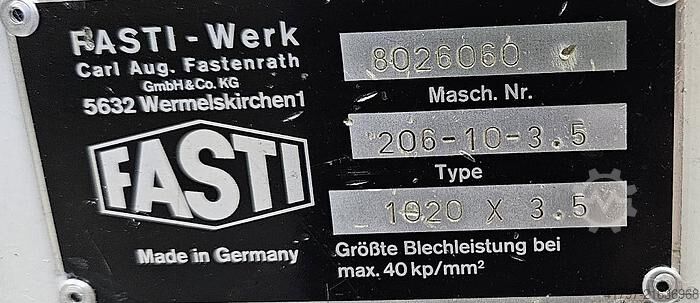 Schwenkbiegemaschine Fasti 206-10-3,5 Fasti 206-10-3,5