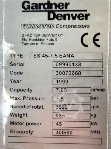 Schraubenkompressor Gardener Denver Typ ES 45-7.5 EANA