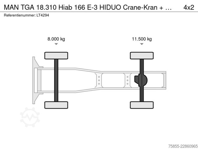 Standard tractor MAN TGA 18.310 Hiab 166 E-3 HIDUO Crane-Kran + Remo...