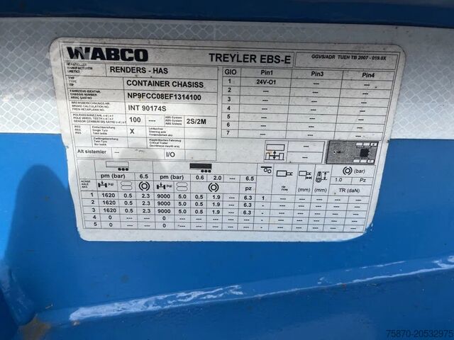 Container transportation RENDERS-HAS O4/DA 08 EURO 800 CONTAINERCHASSIS