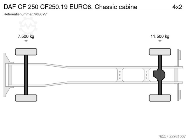 Chassis with cab DAF CF 250 CF250.19 EURO6. Chassic cabine