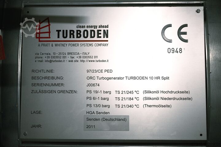 Steam turbine Turboden 10HR Split ORC Turbogenerator