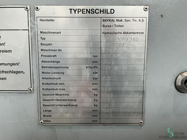 Press brakes  Baykal APH 3108 x 160 2001 Baykal APH 3108 x 160