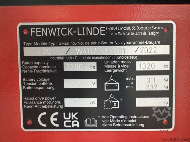 L 20 wie abgebildet (1173) NEU / Unbenutzt!! (1,2 t bei 1000 mm!!) LINDE L 20 as ( 1173 ) NEW / Unused !! ( 1.2 T @ 1000 MM !! )