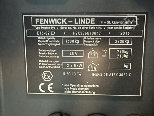 E 16 - 386 / 02 Evo - Atex Proplan EX 2G / Zone 1 * Triplex FFL !! NEUE Batterie !! LINDE E 16 - 386 / 02 Evo - Atex Proplan EX 2G / Zone 1 * Triplex FFL !! NEW battery !!