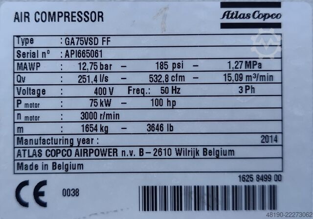 Schraubenkompressor aTLAS GA75VSDFF