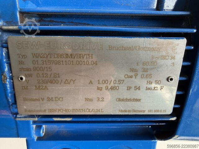  SEW-Eurodrive Getriebemotor WA20/T DR63M6/BR/TH 0,12 kW 15 U/min 32 Nm i=60 24 V DC Bremse IP54 SEW-Eurodrive Getriebemotor WA20/T DR63M6/BR/TH 0,12 kW 15 U/min 32 Nm i=60 24 V DC Bremse IP54