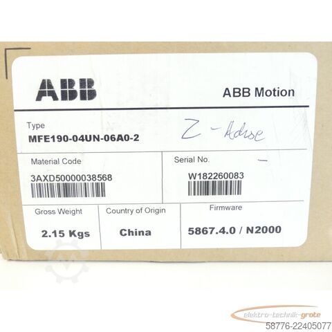 Komponente ABB MFE190-04UN-06A0-2 Servoumrichter SN W182260083