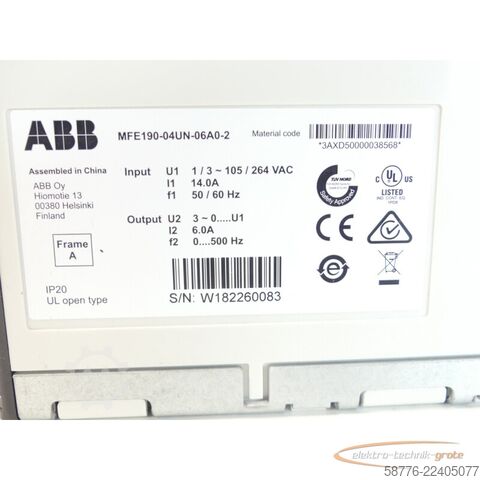 Komponente ABB MFE190-04UN-06A0-2 Servoumrichter SN W182260083