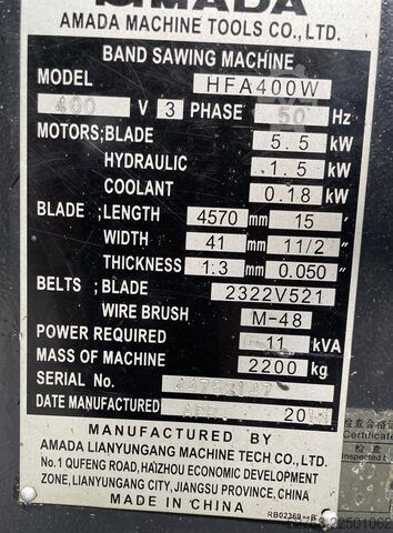 Band saw AMADA HFA 400 W