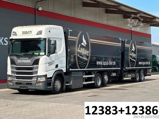 LKW mit Getränkeaufbau SCANIA R410 6x2 LL EWERS Getränketransport Zug mit LBW