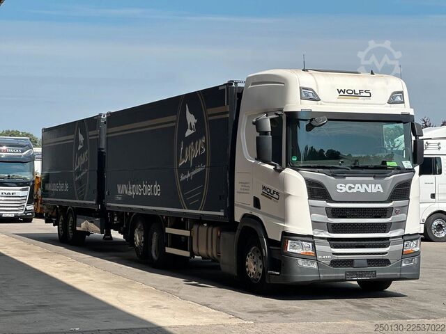 LKW mit Getränkeaufbau SCANIA R410 6x2 LL EWERS Getränketransport Zug mit LBW