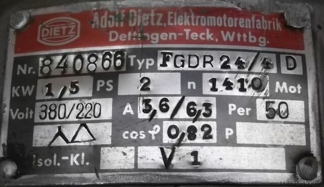 Electric motor 1.5 kW 1410 Rpm DIETZ FGDR 24/4 D