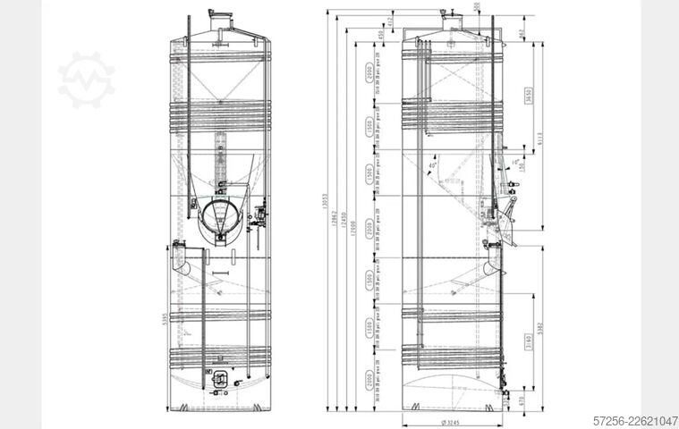 Storage tank 90m³ stainless steel tank with heating and a robust funnel
