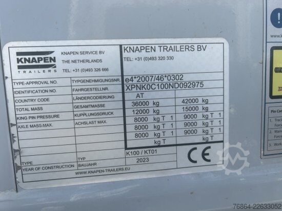 Auflieger mit Walkingfloor KNAPEN K100/KT01, 10 MM, LIFTACHSE,FUNK  UNFALLSCHADEN