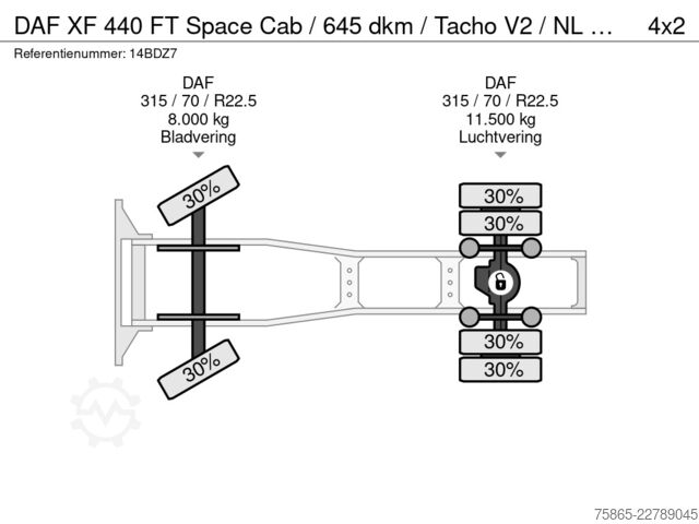 Standard tractor DAF XF 440 FT Space Cab / 645 dkm / Tacho V2 / NL T...