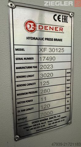 Hydraulische CNC-Abkantpresse DENER XF 30125