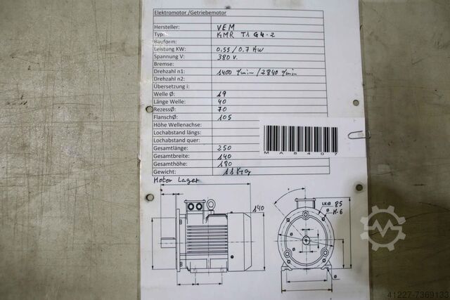 Electric motor 0.55/0.7 kW 1400/2840 U/min VEM KMR 71 G 4-2