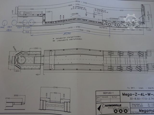 Low loader semitrailer FAYMONVILLE 4 Achser Tiefbett abnehmbarem S-Hals ausziehbar