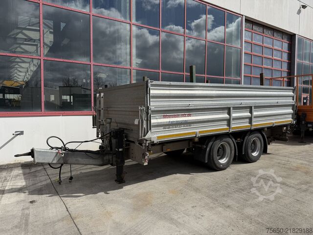 Holztransport Anhänger Möslein DTD18  19 t Tandemkipper- Tieflader + Steckrungen, Breite Reifen