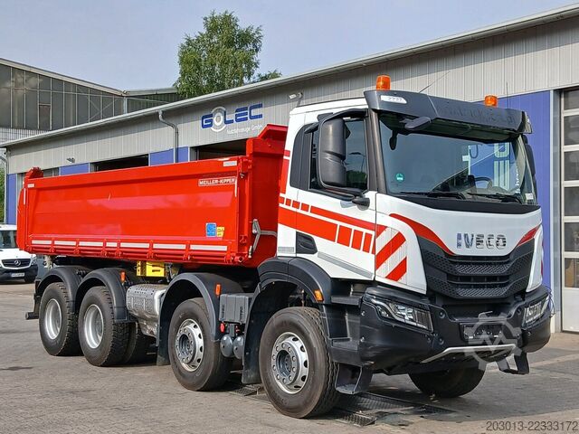 Three-sided tipper truck IVECO MS34Y 8x4 Euro6 Kipper Meiller Bordmatic