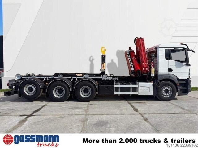 Roll-off tipper truck MAN TGS 35.480 8x4, Kran FASSI F275, Funk,