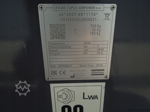 Mobile compressor Atlas Copco XAS58