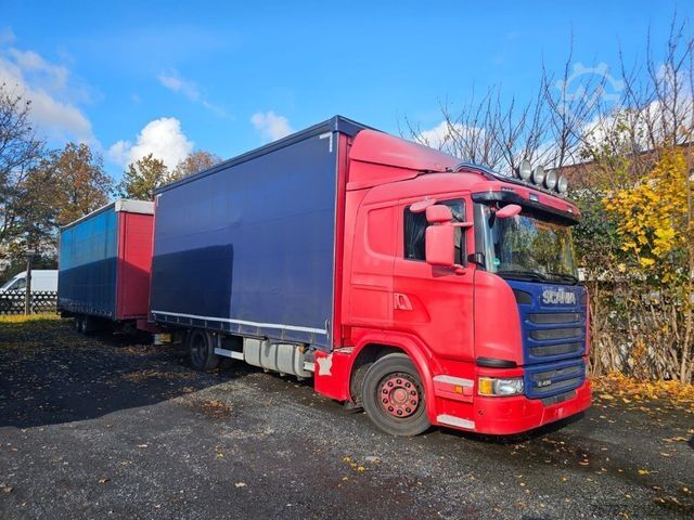 LKW mit Pritsche & Plane SCANIA G410 Volumen, Edscha, Hubdach+Tandemhänger