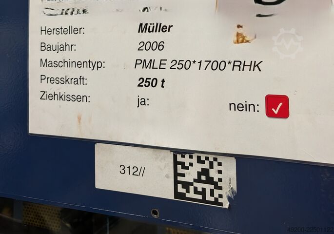 Exzenterpresse Müller PMLE250x1700 R-HK