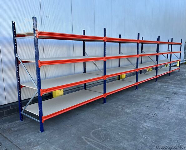Wide span storage rack ca. 9,56 lfm. Weitspannregale H: 200 cm T: 80 cm , 400 kg Fachlast , 4 Ebenen
