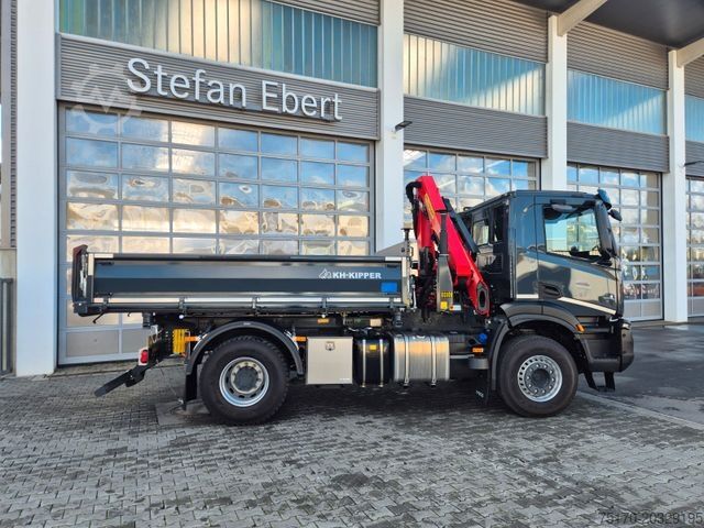 Three-sided tipper truck IVECO AD200X46/P HR OFF Palfinger PK 12.501 Funk AHK