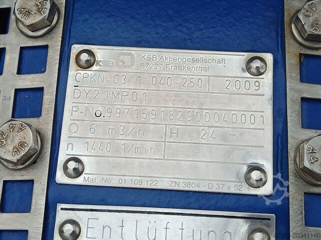 Chemical standard pump, stainless steel centrifugal pump KSB 14,5m³/h 22m 4kW CPKN-C3.1 040-250