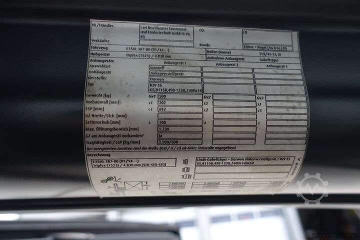 Frontstapler Linde 3,5t Elektrostapler E35 TRIPLEX SS ZVG