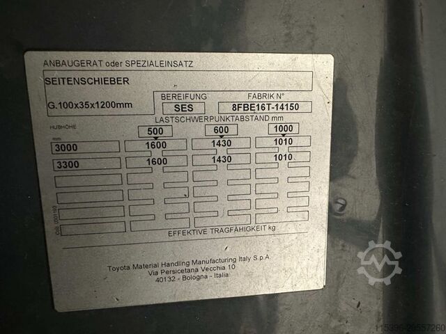 Electric 3-wheel forklift Toyota 8FBE16T - FREIHUB-Mast !!