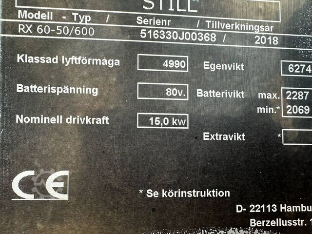 Electric forklift Still RX60-50, battery 2021 STILL RX60-50
