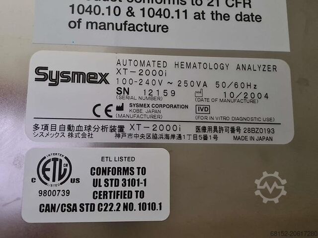 Sysmex XT- 2000i Automated Hematology Analyzer Sysmex XT-2000i