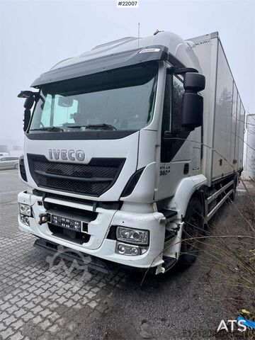 Koffer Iveco Stralis 360 4x2 box truck with full side opening.