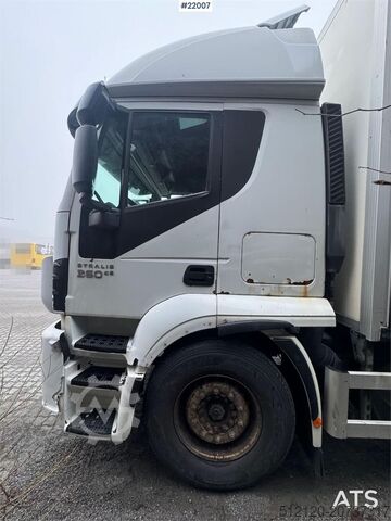 Koffer Iveco Stralis 360 4x2 box truck with full side opening.