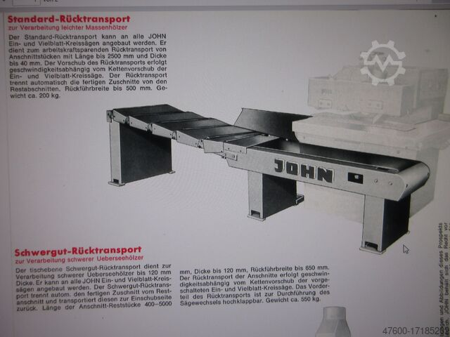 Trimming saw w. return transport device Timber Adolf John AB 2 Bauholzkreissäge Säge AB II Besäumsäge Holzssäge 380V