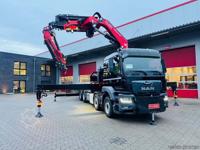 Flatbed truck MAN TGS 35.520 8x4 Hydro, Kran Fassi F805 TECHNO