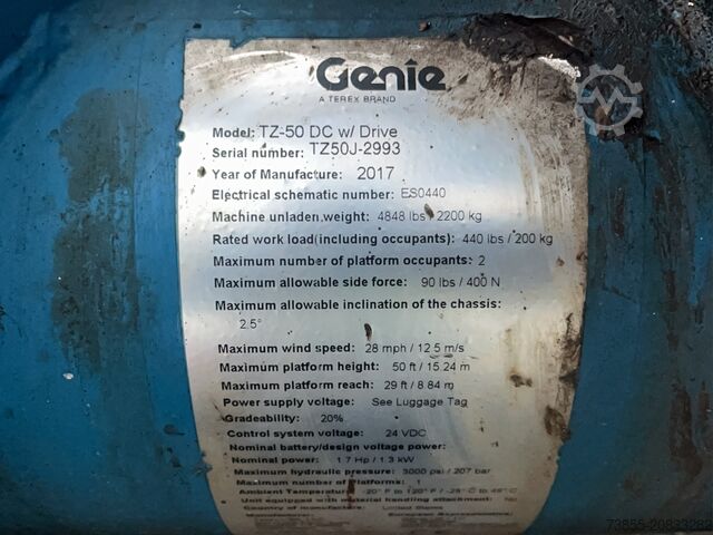 Trailer-Mounted Boom Lift Genie TZ-50 DC w/ Drive 17.09 m