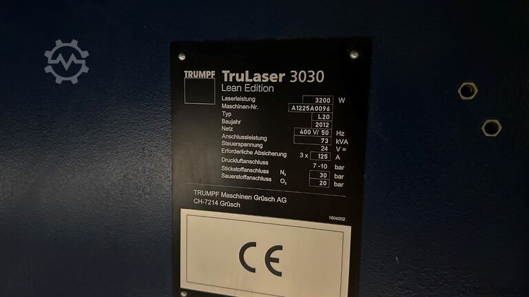 Laserschneidmaschine TRUMPF 3030 Lean TRUMPF TruLaser 3030 Lean Edition L20 3200 W