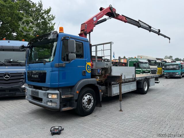 Flatbed truck MAN TGM 18.250 Kran HMF 1430 bis 19 Meter