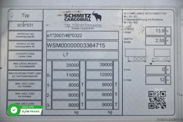 Open semitrailer with tarp SCHMITZ CARGOBULL SCS24/L Varios