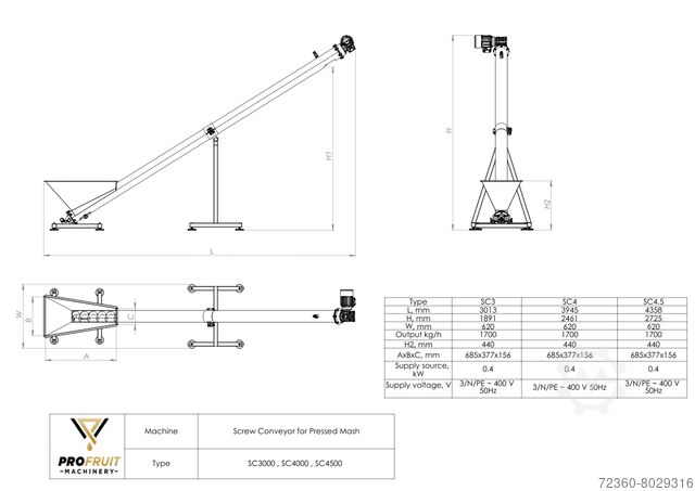 Screw conveyor ProFruit Machinery Screw conveyor