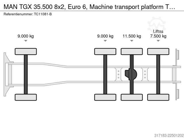 Autotransporter MAN TGX 35.500 8x2, Euro 6, Machine transport platform