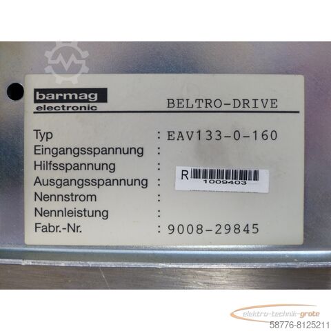 Component Barmag EAV133-0-160 BELTRO-DRIVE SN:9008-29845