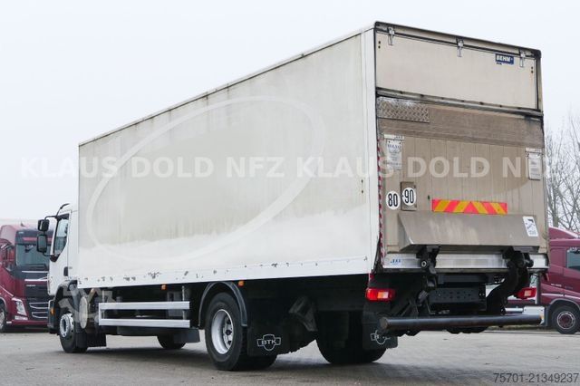 Flatbed truck with tarp VOLVO FE 300 Koffer XL-Tank LBW Euro 5