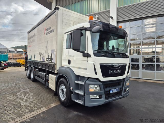 Flatbed truck with tarp MAN TGS 26.400 6x2-4 LL PK 34002-SH E+PJ 060 B Funk